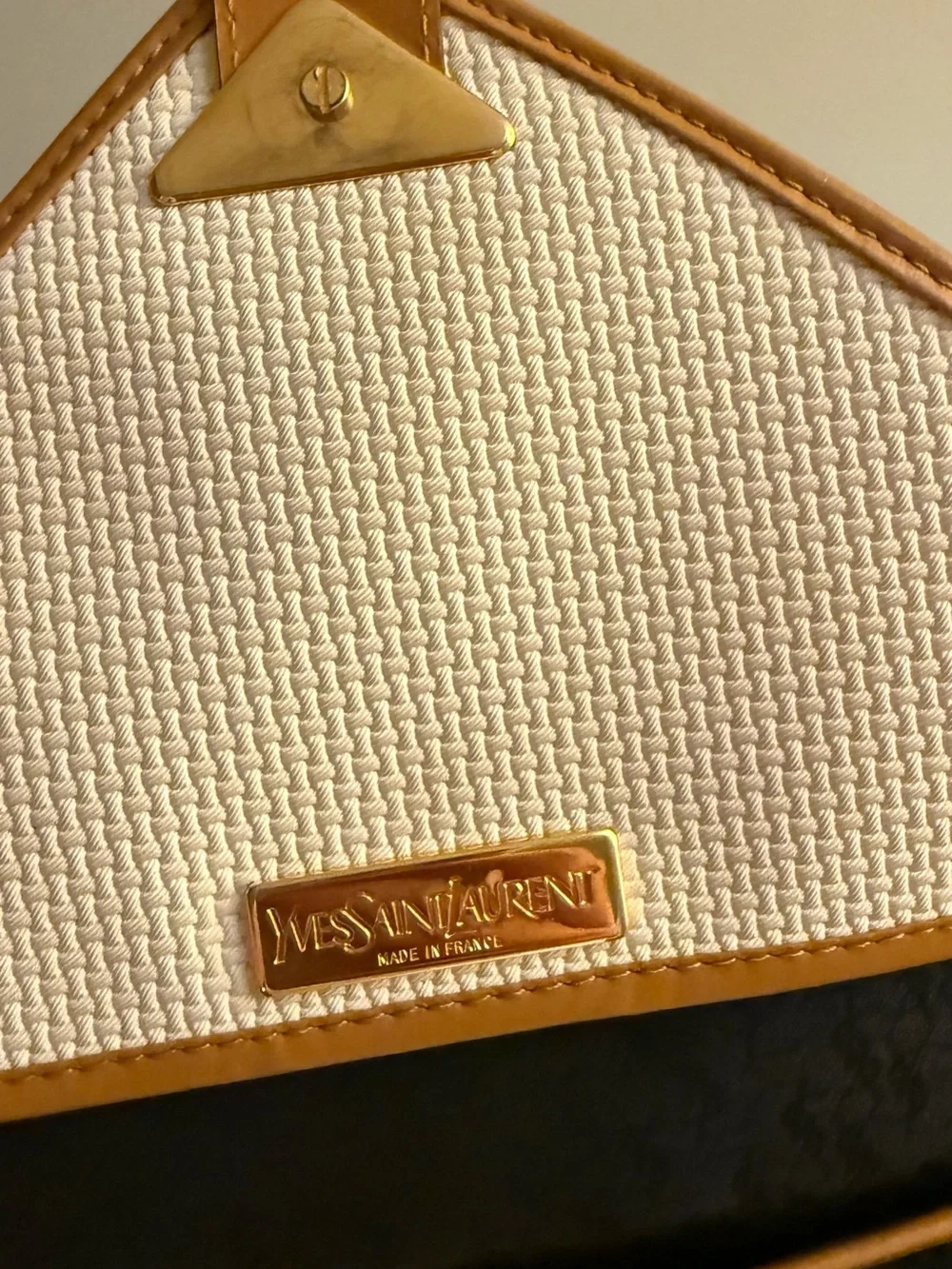 Yves Saint Laurent Cream Shoulder Bag with Tan Leather Trim
